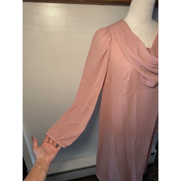 Vintage Lynn Davis Women’s Pink Cowl Neck Long Sleeve Shift Dress Size 14 1960s - Picture 4 of 11